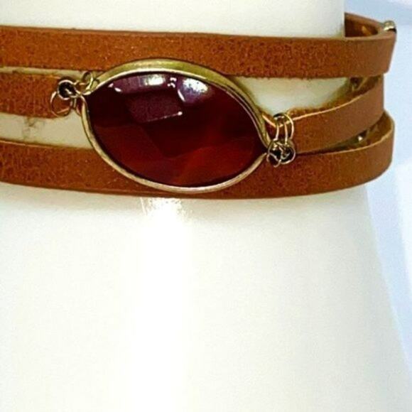 Faux-Leather Rhinestone Adjustable Bracelet - Picture 2 of 5